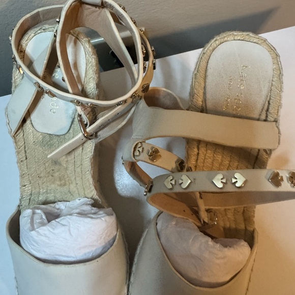 Kate Spade White Leather Straw Sandals With Wrap Around Ankle Straps Size 10 - Picture 4 of 13
